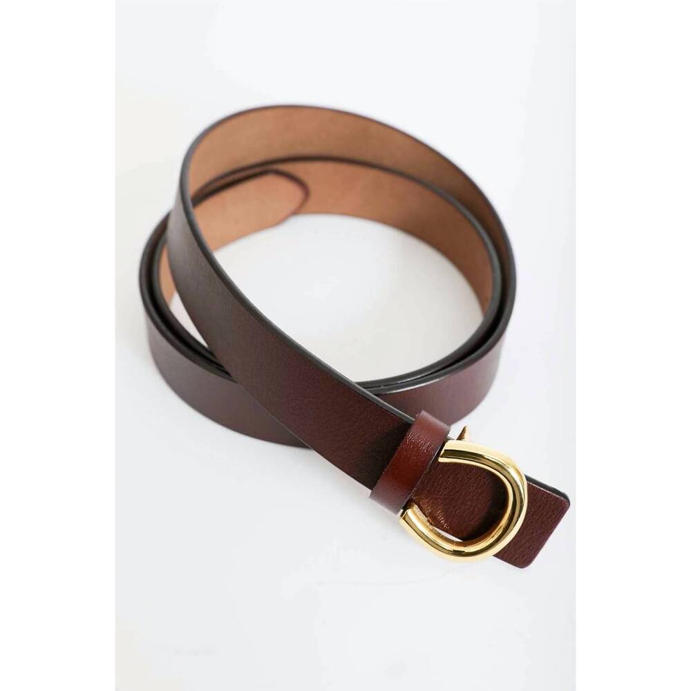 NEW LETO women's minimalist leather horseshoe belt in brown